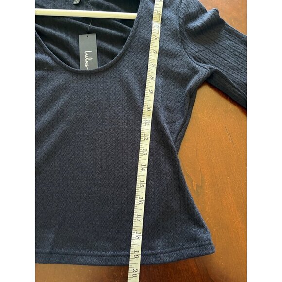 Lulus NWT Simple Adoration Pointelle Scoop Neck Sweater in Navy Blue Size Medium - Picture 7 of 12
